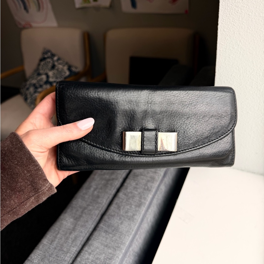 Chloe Black Leather wallet with Bow Accent